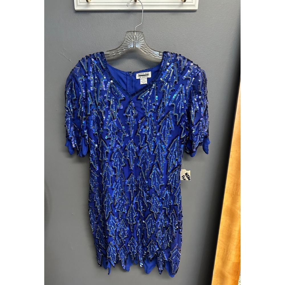 Vintage‎ 80s Mark & John by Gopal Size Large Beaded 100% Silk Cocktail Dress NWT